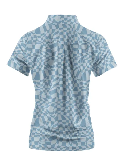 Cherryswing Women's Distorted Plaid Short Sleeve Golf Polo Shirt