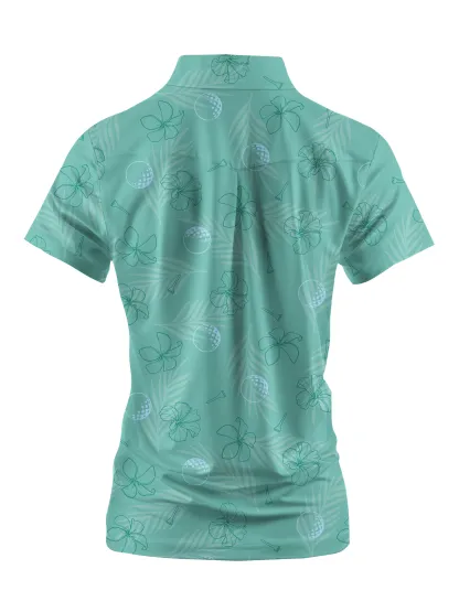 Cherryswing Women's  Mint Green Golf Print Short Sleeve Golf Shirt