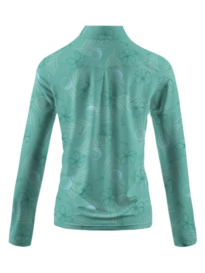 Cherryswing Women's Mint Green Golf Print Long Sleeve Shirt