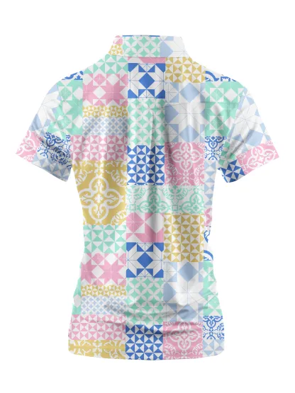 Cherryswing Women's Square and Diamond Patterns Short Sleeve Golf Shirt