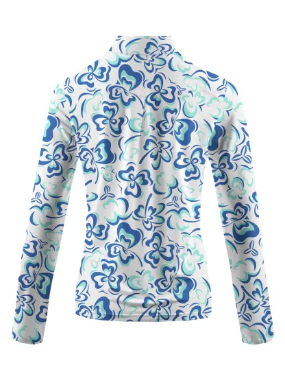 Cherryswing Women's Delicate Flower Pattern Long Sleeve Golf Shirt