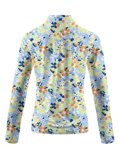 Cherryswing Women's Wildflowers Pattern Long Sleeve Golf Shirt