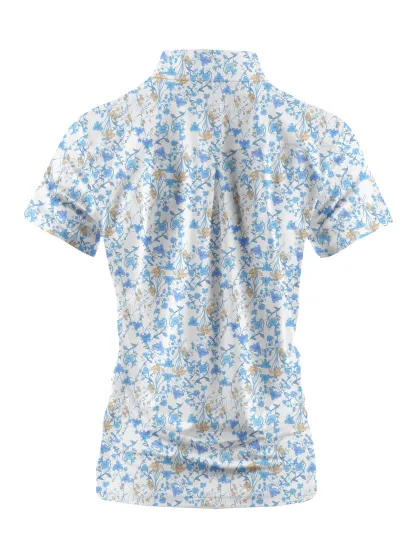 Cherryswing Women's Blue Floral Print Golf Polo