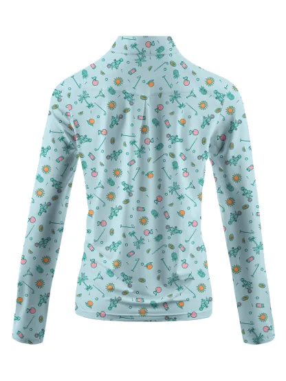 Cherryswing Women's Tropical Vacation Long Sleeve Golf Shirt