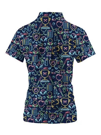 Cherryswing Women's Classic Golf Symbols Short Sleeve Golf Shirt