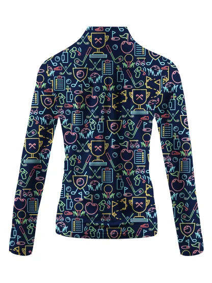 Cherryswing Women's Classic Golf Symbols Long Sleeve Golf Shirt