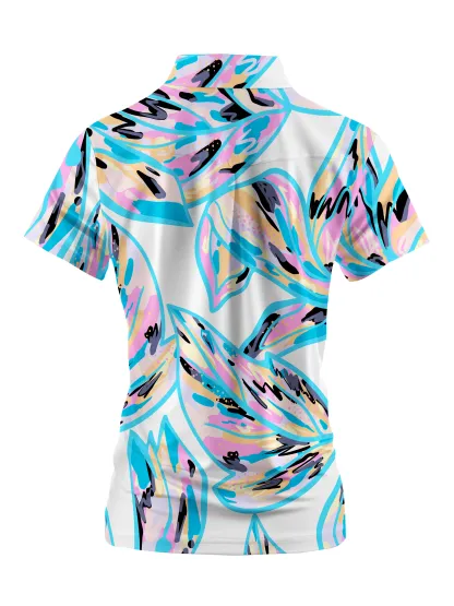 Cherryswing Women's Tropical Garden Golf Short Sleeve Polo Shirt