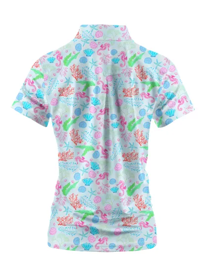 Cherryswing Women's Seashells and Starfish Golf Short Sleeve Polo Shirt