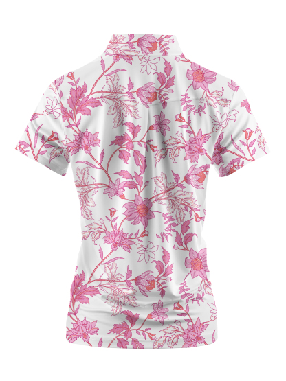 Cherryswing Women's Pink Blossoms Golf Short Sleeve Polo Shirt