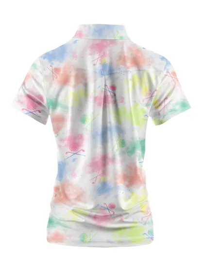 Cherryswing Women's Watercolor Painting Golf Short Sleeve Polo Shirt