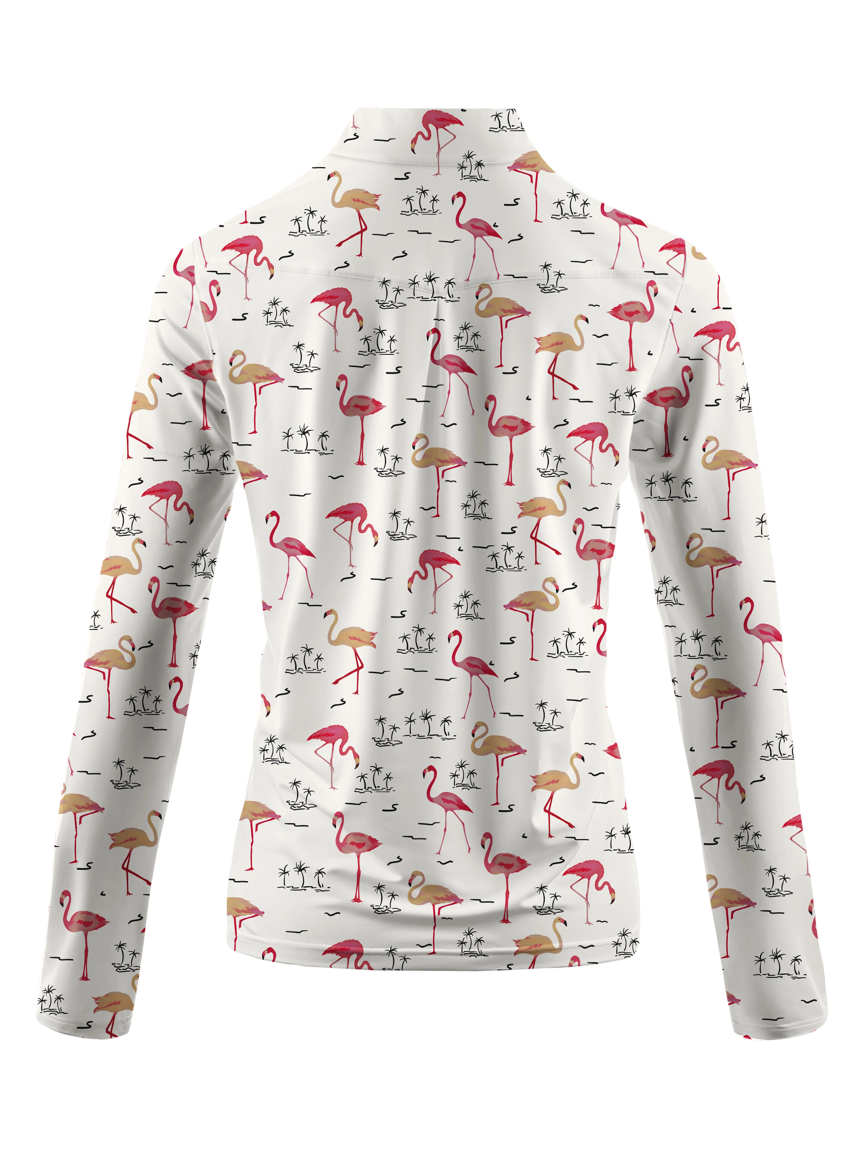 Cherryswing Women's Playful Flamingo Golf Long Sleeve Polo Shirt