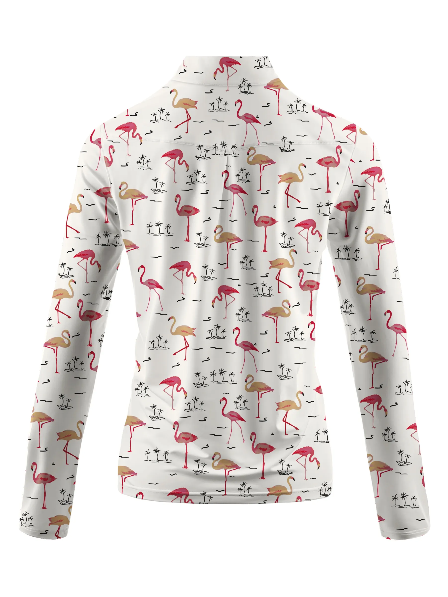 Cherryswing Women's Playful Flamingo Golf Long Sleeve Polo Shirt