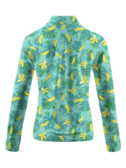 Cherryswing Women's Hawaiian Banana Golf Long Sleeve Polo Shirt