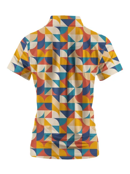 Cherryswing Women's Geometric Mosaic Golf Short Sleeve Polo Shirt