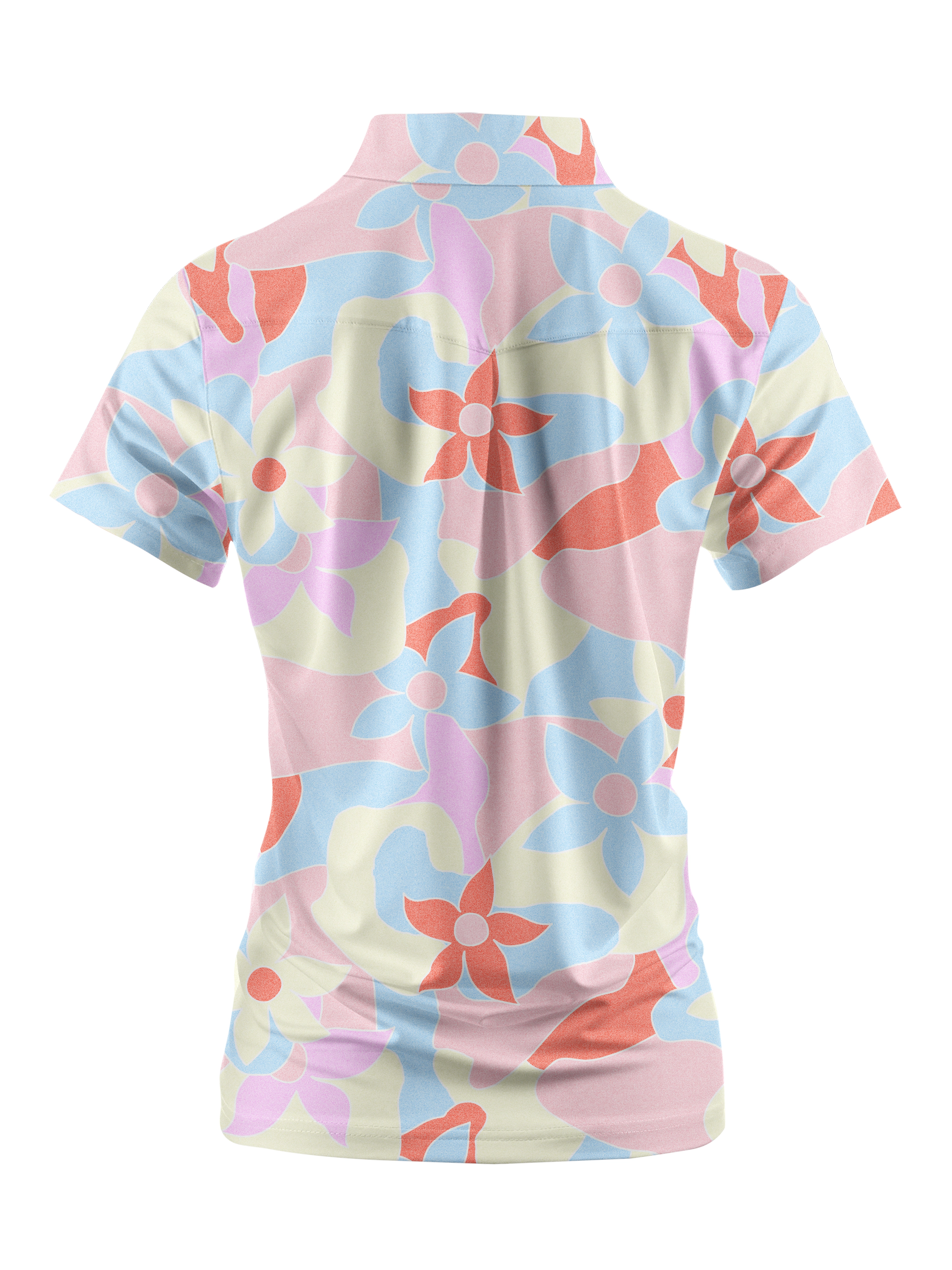 Cherryswing Women's Vibrant Floral Pattern Short Sleeve Polo Shirt