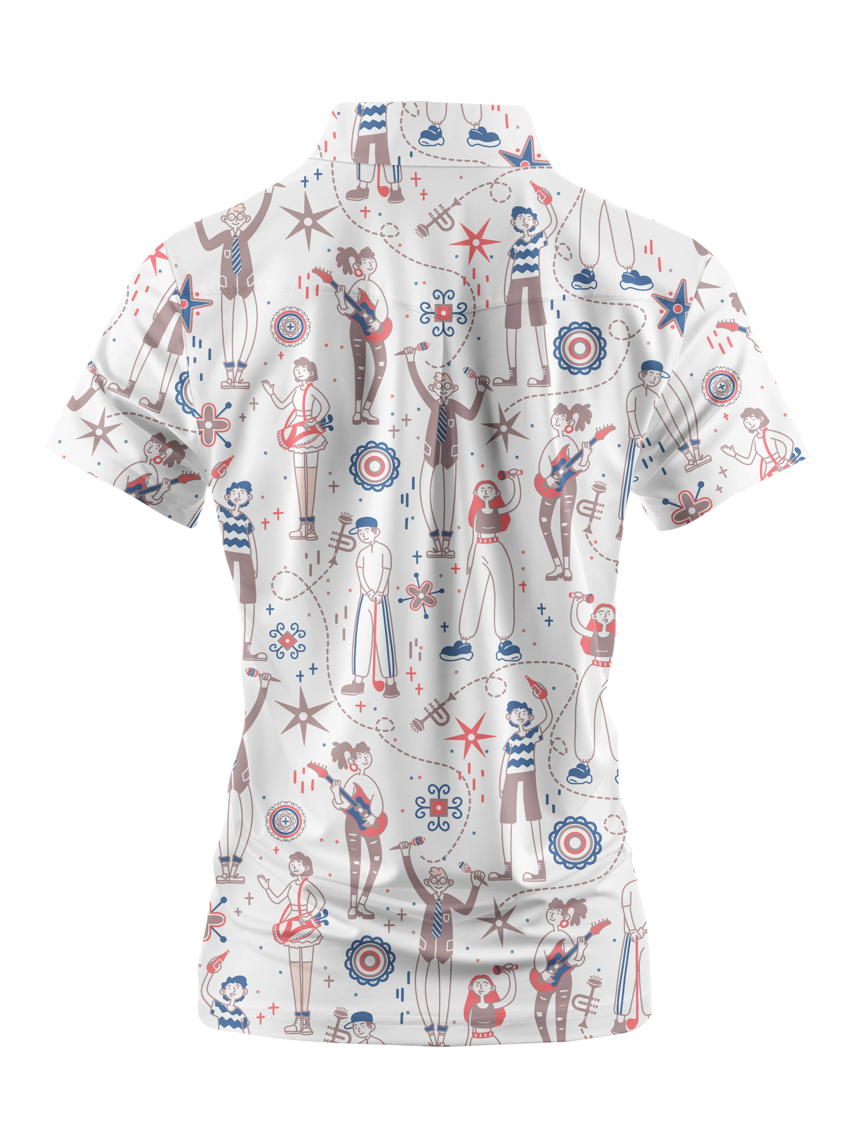 Cherryswing Women's Doodle Pattern Short Sleeve Polo Shirt