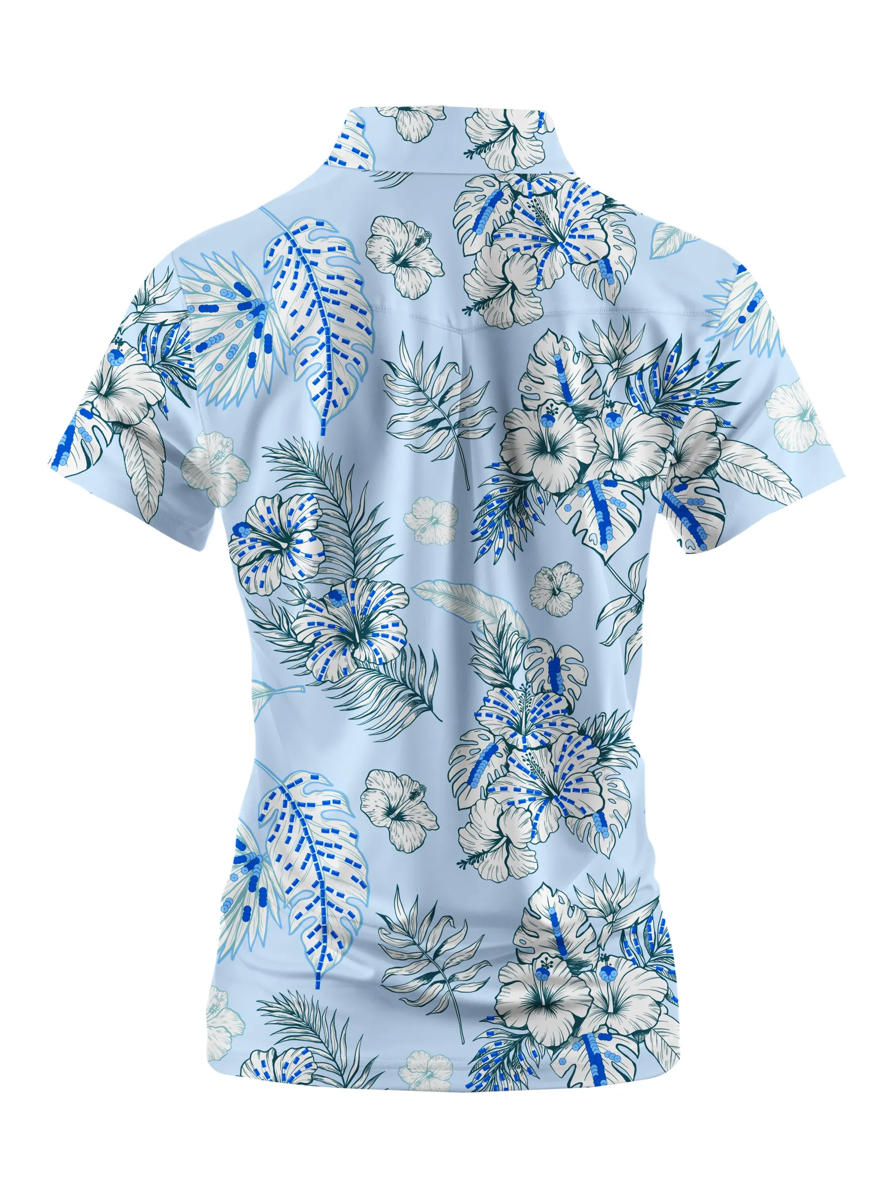 Cherryswing Women's Blue and White Flowers Short Sleeve Polo Shirt