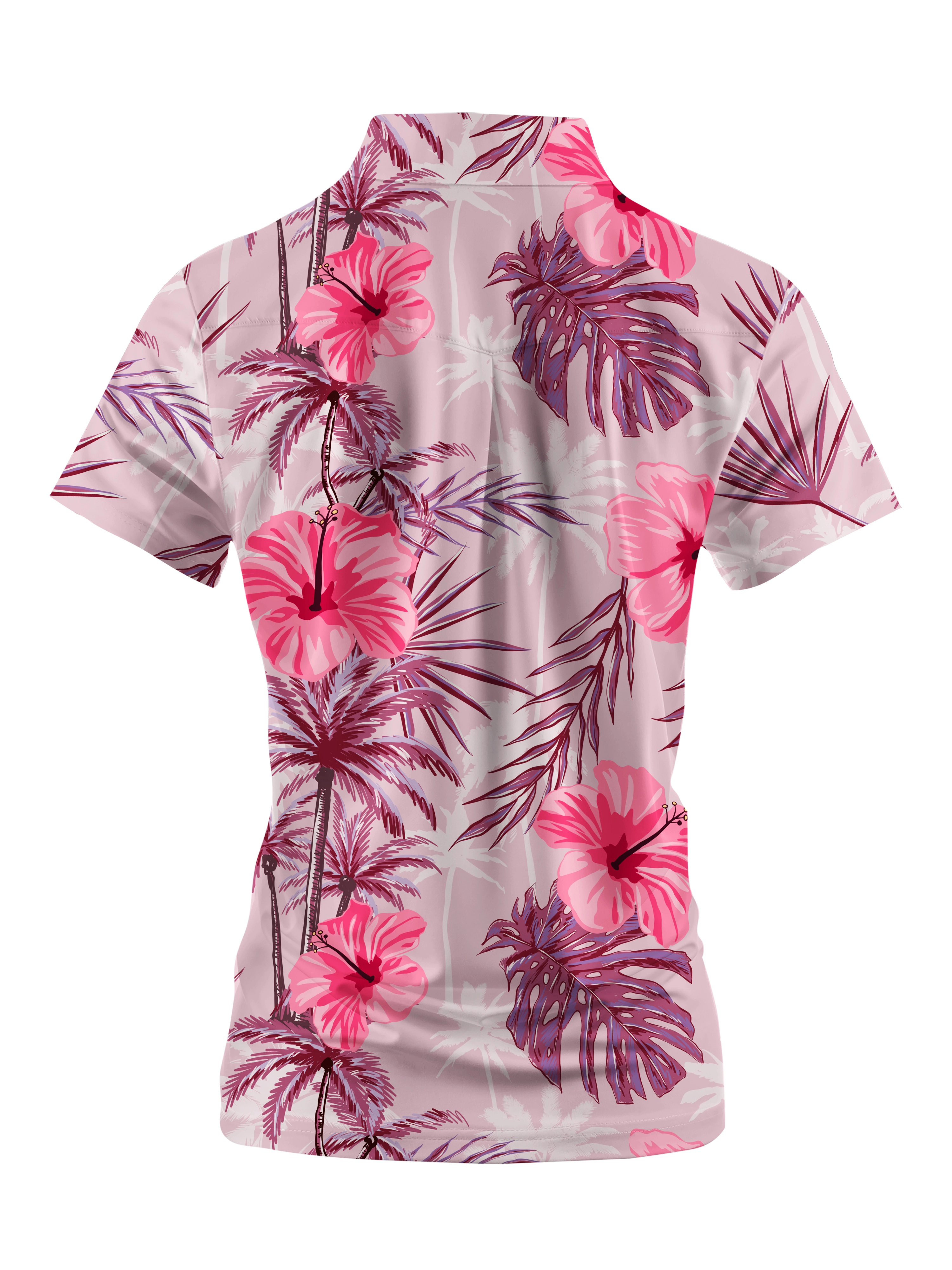 Cherryswing Women's Tropical Hibiscuss Short Sleeve Polo Shirt