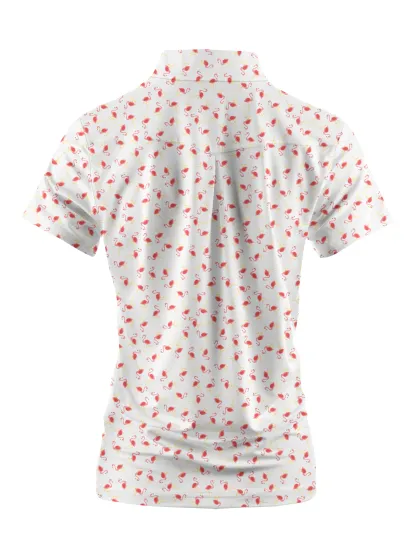 Cherryswing Women's Graceful Flamingo Print Short Sleeve Polo Shirt