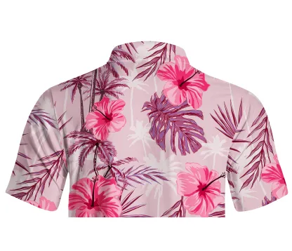 Cherryswing Tropical Hibiscuss Motif Men's Polo Shirt