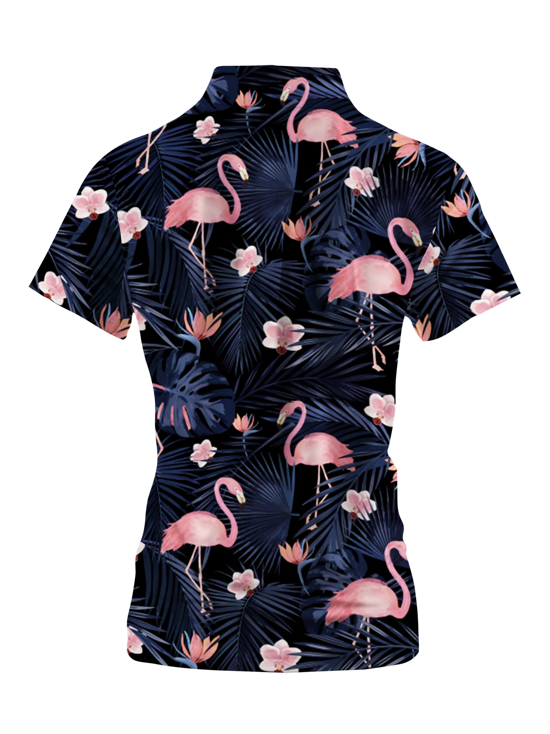 Cherryswing Women's Dancing Flamingo Short Sleeve Polo Shirt