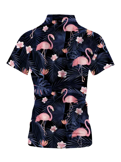 Cherryswing Women's Dancing Flamingo Short Sleeve Polo Shirt
