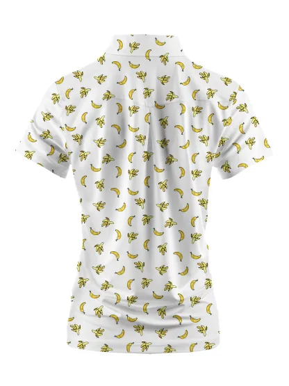 Cherryswing Women's Banana Print Short Sleeve Polo Shirt
