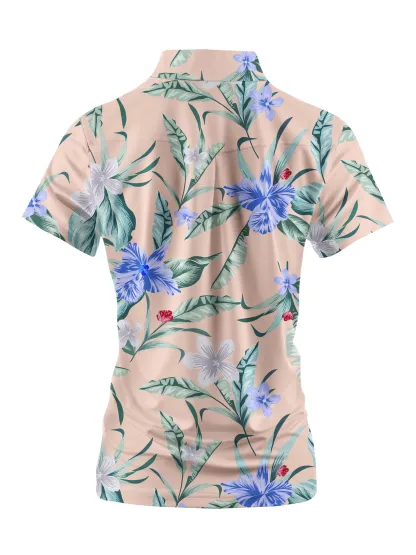 Cherryswing Women's Elegant Flowers Short Sleeve Polos