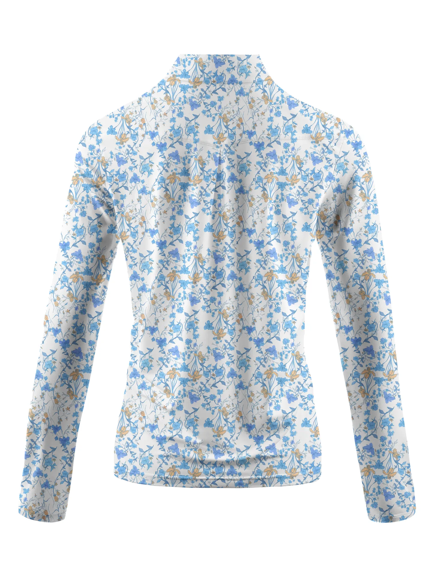 Cherryswing Women's Blue Floral Print Long Sleeve Golf Polo