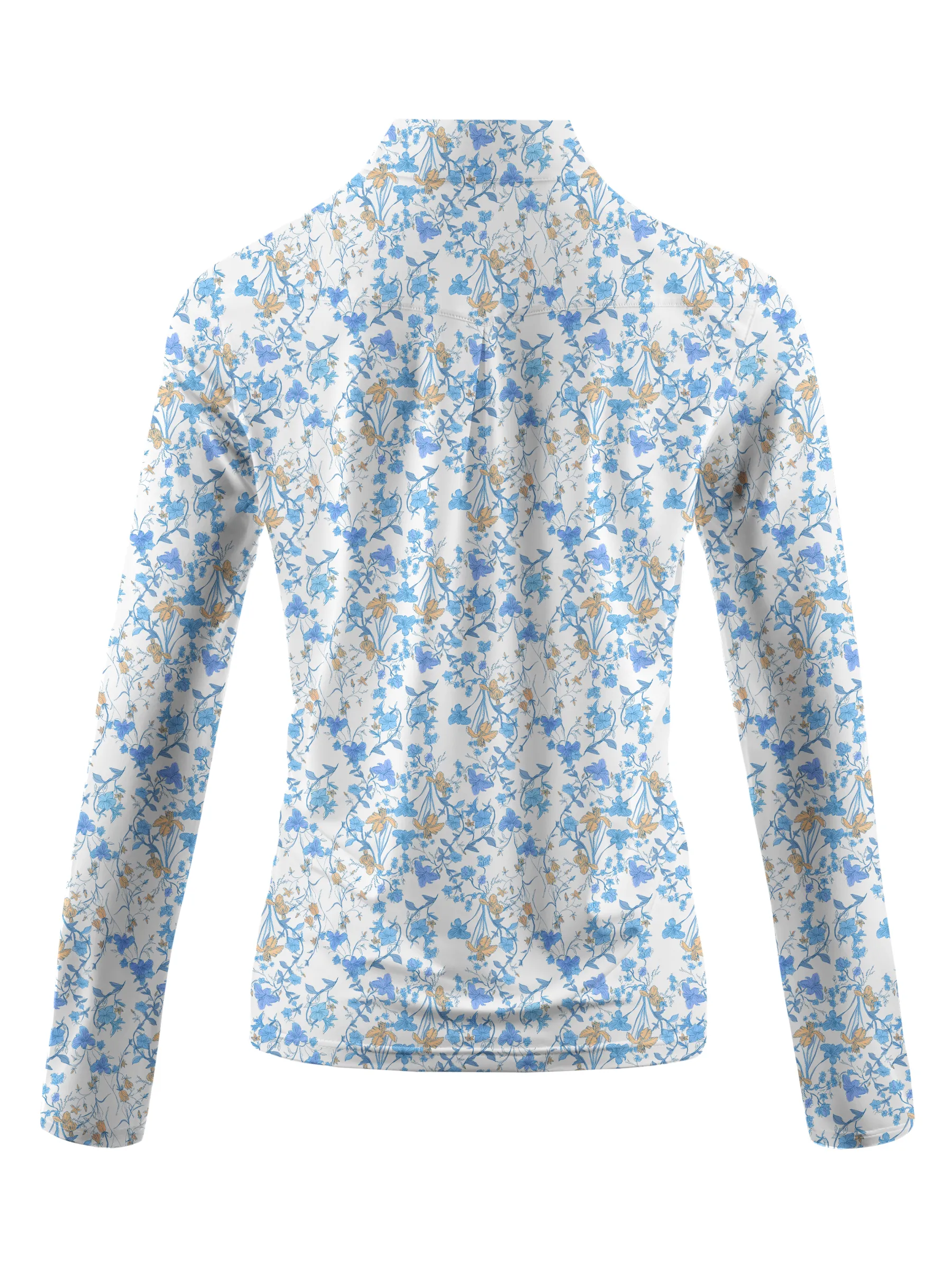 Cherryswing Women's Blue Floral Print Long Sleeve Golf Polo