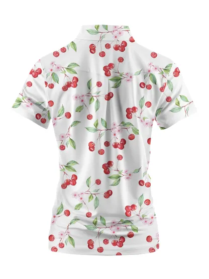 Cherryswing Women's Cherry Blossoms Short Sleeve Polos