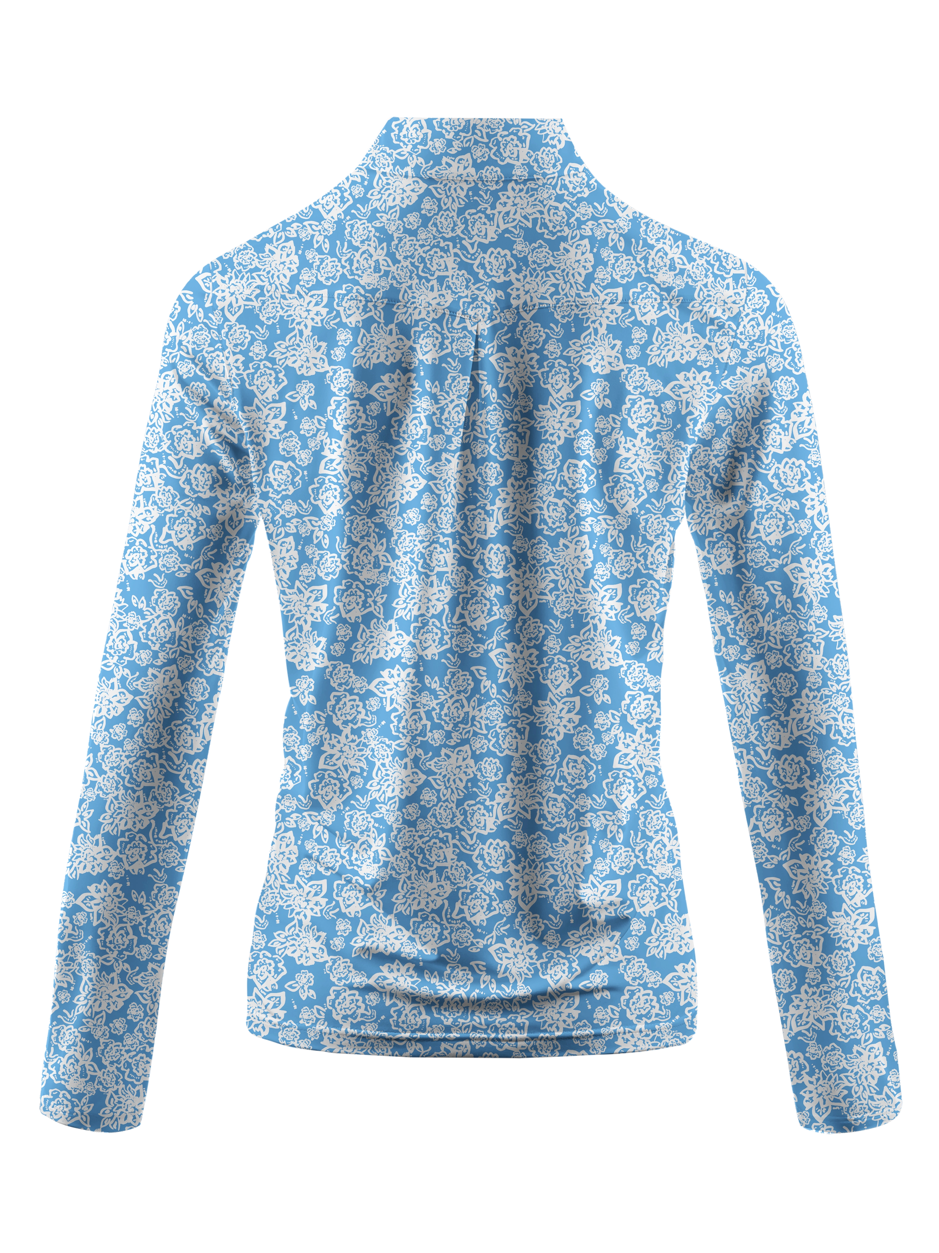 Cherryswing Women's Line Drawing Flowers Long Sleeve Polo Shirt