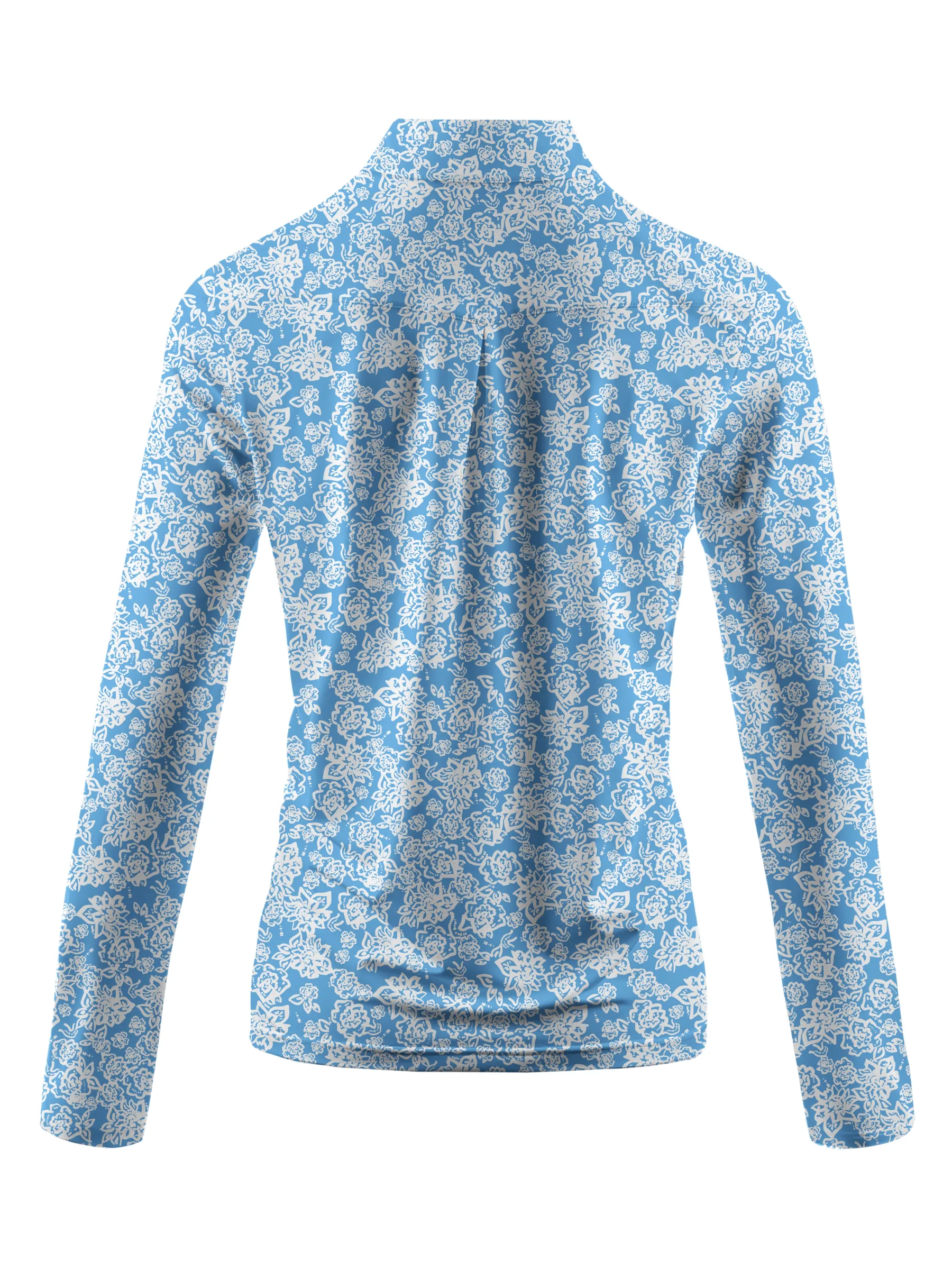 Cherryswing Women's Line Drawing Flowers Long Sleeve Polo Shirt