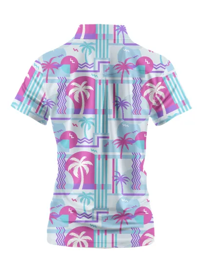 Cherryswing Women's Geometric Coconut Tree Golf Short Sleeve Polo Shirt
