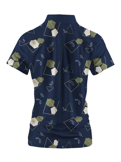 Cherryswing Women's Geo Leaf Short Sleeve Polos