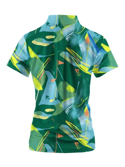 Cherryswing Women's Hawaiian Palm Leaf Short Sleeve Polos