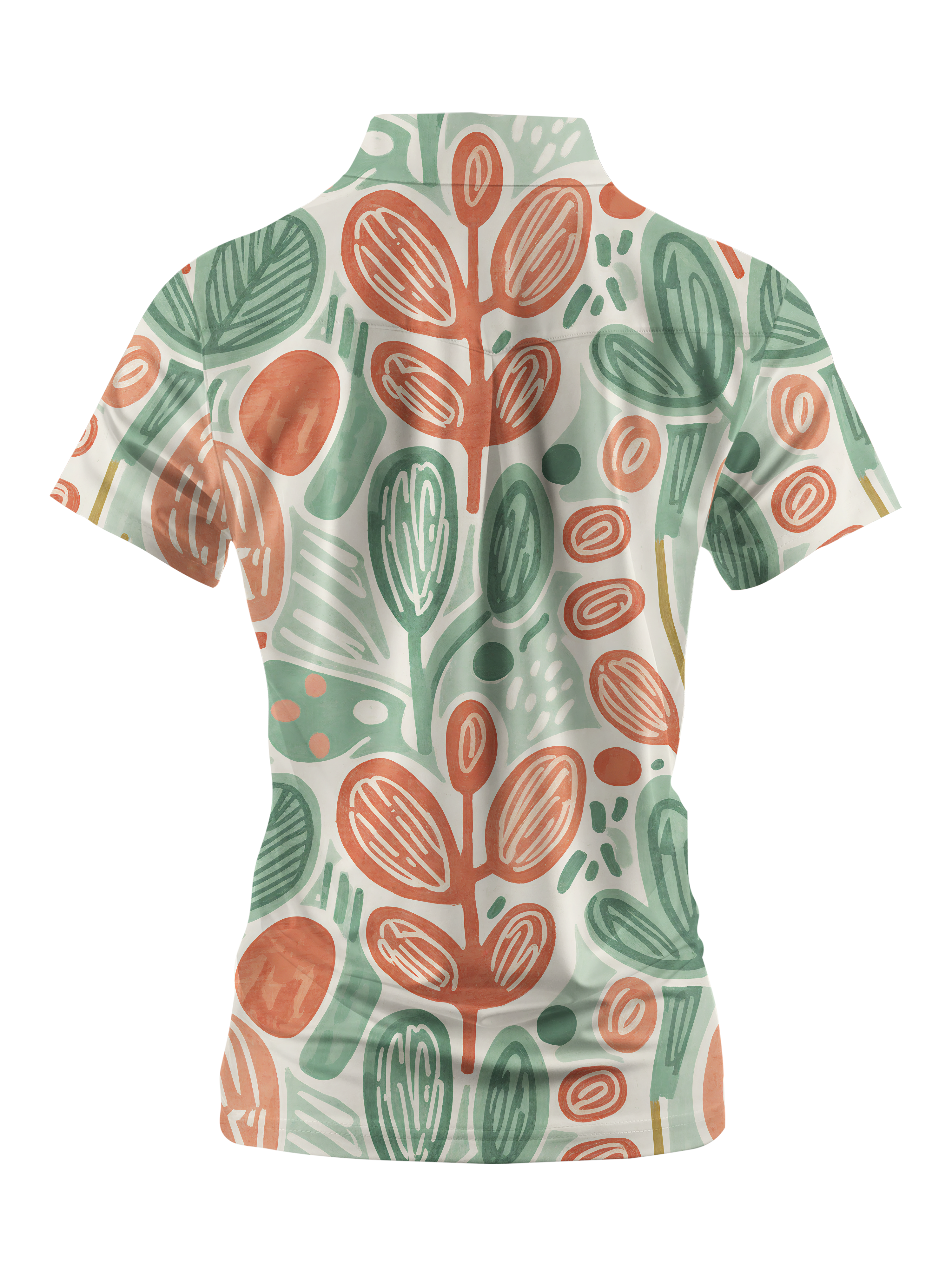 Cherryswing Women's Doodle Foliage Print Short Sleeve Polos