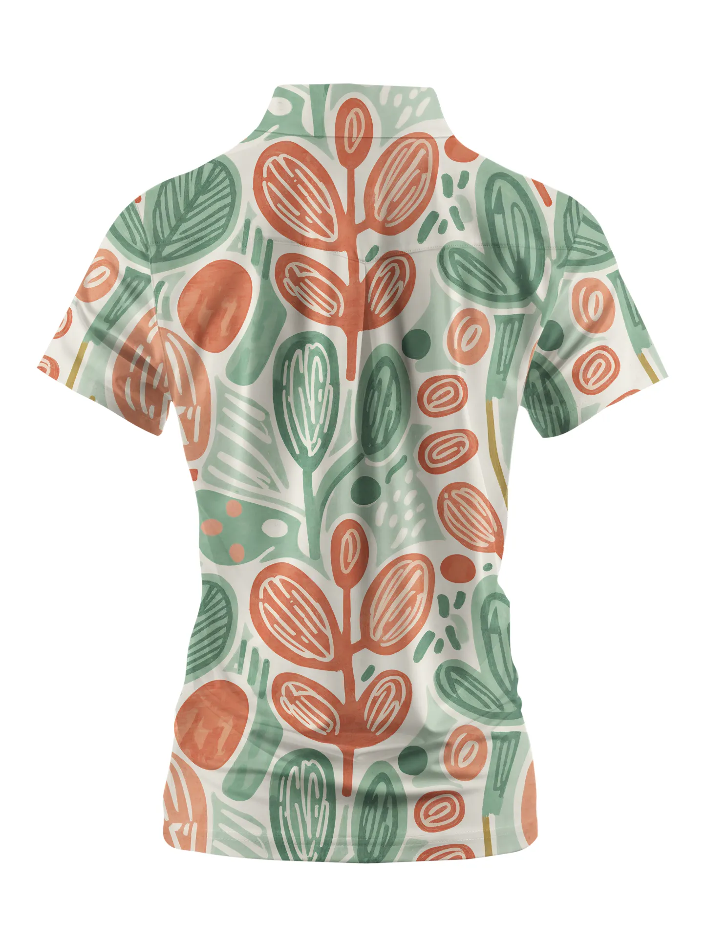 Cherryswing Women's Doodle Foliage Print Short Sleeve Polos