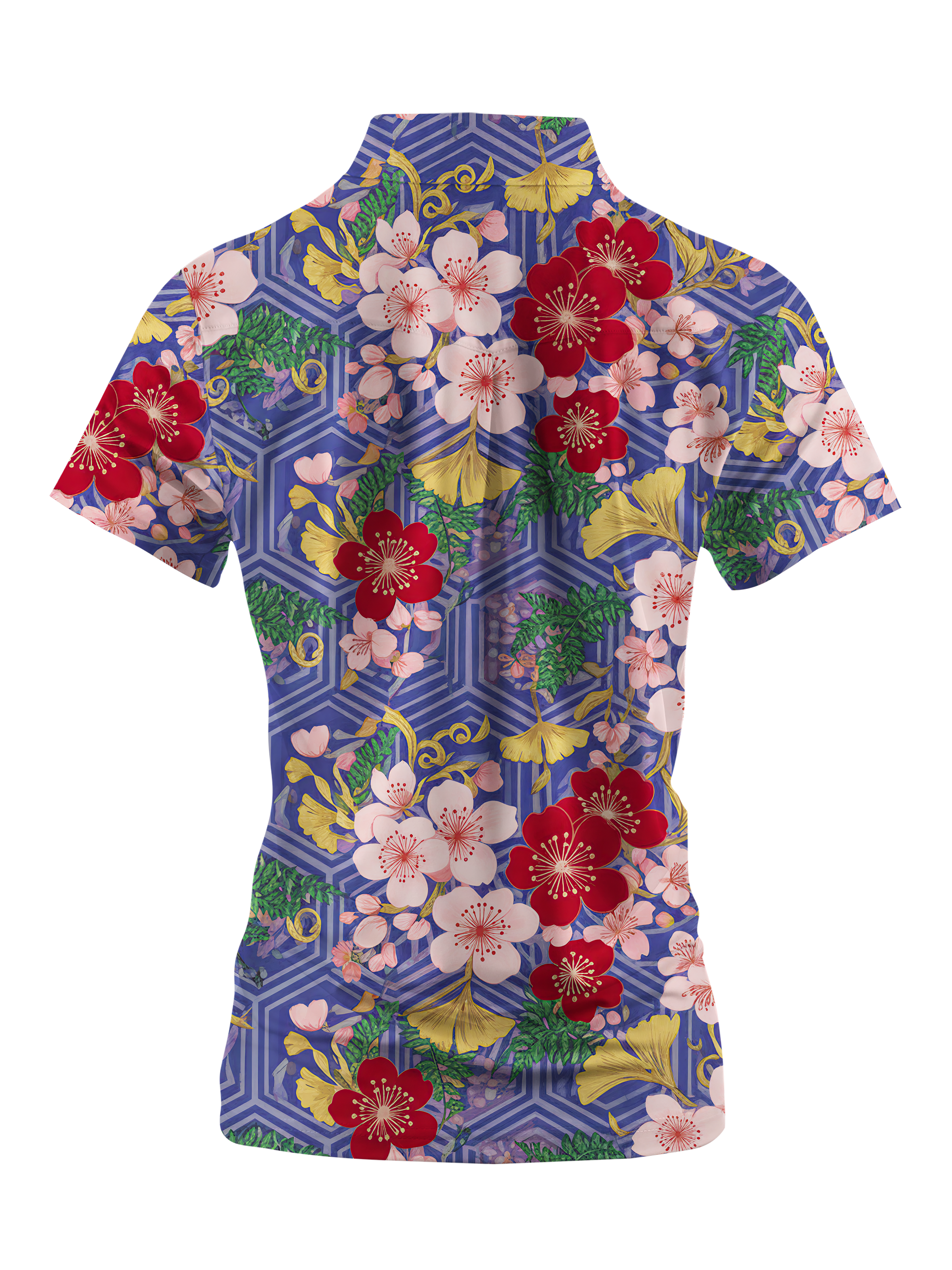Cherryswing Women's Oriental Blossom Print Short Sleeve Polos