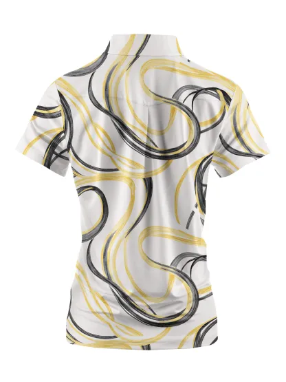 Cherryswing Women's Gold Swirl Line Short Sleeve Polos