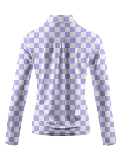 Cherryswing Women's Checkerboard Print Golf Long Sleeve Polo Shirt