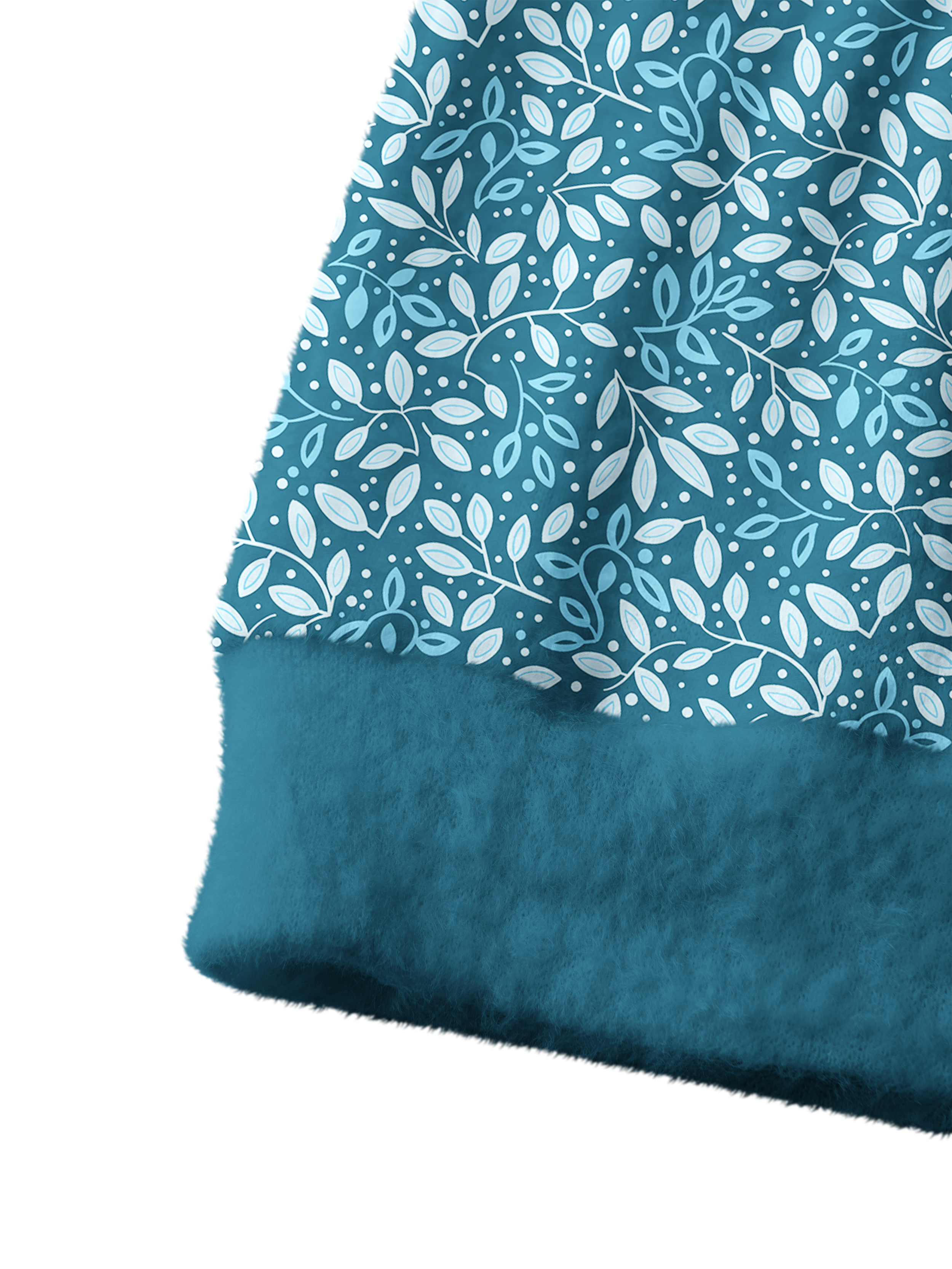 Cherryswing Women's Teal Leaf Motif Fuzzy Knit Golf Cardigan