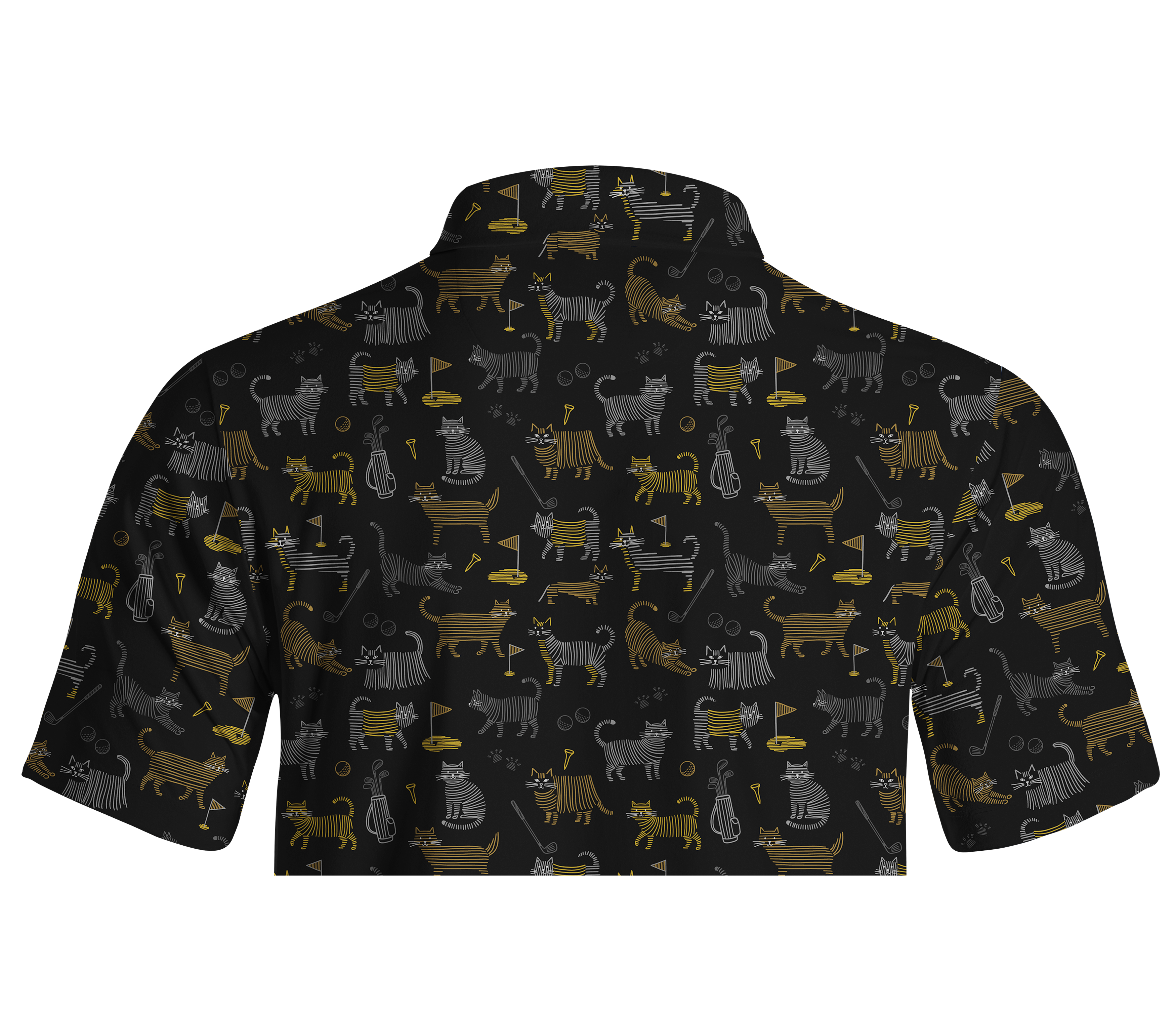 Cherryswing Whimsical Golf Cat Line Art Men's Polo Shirt