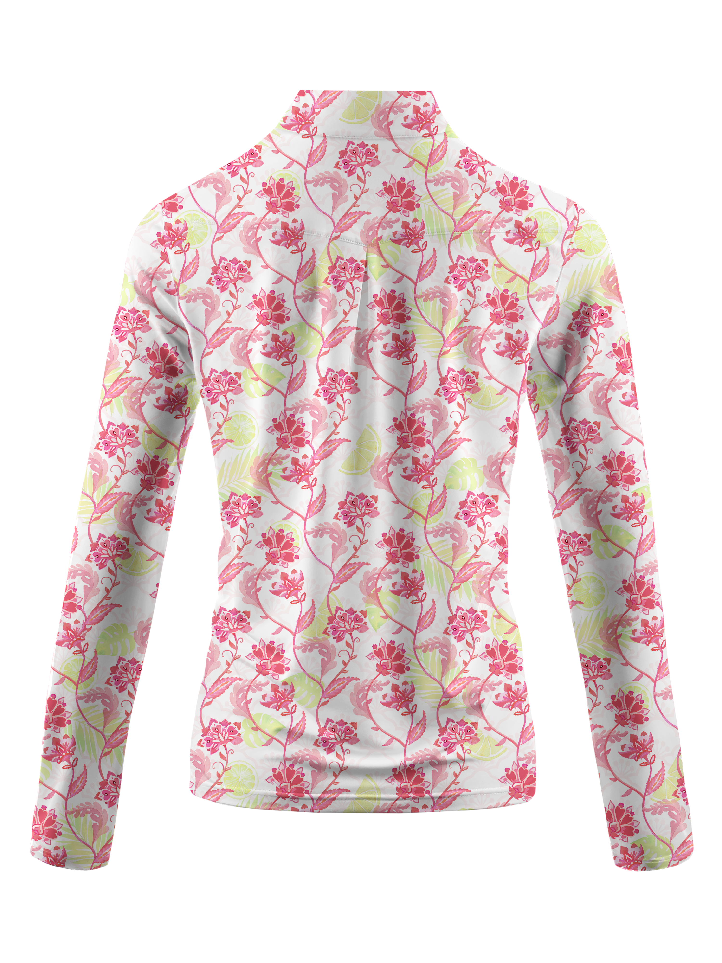 Cherryswing Women's Pink Flowers Long Sleeve Polo Shirt