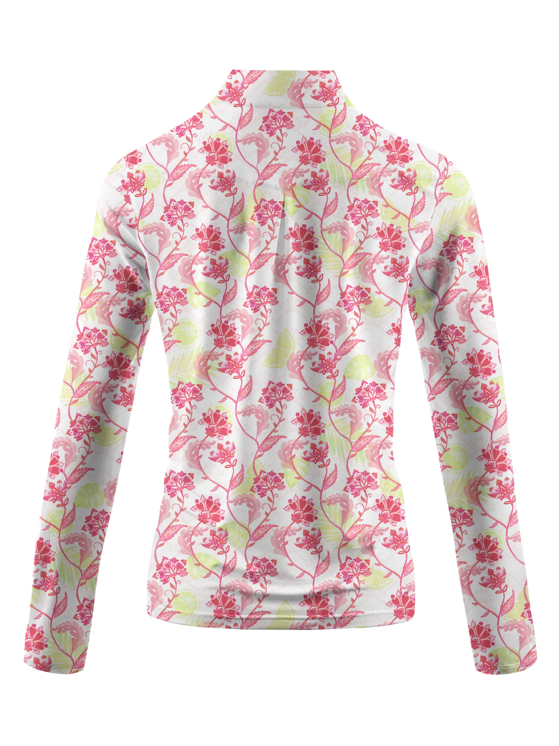Cherryswing Women's Pink Flowers Long Sleeve Polo Shirt