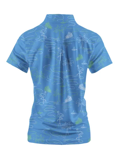 Cherryswing Women's Flamingos Playing Golf Short Sleeve Polo Shirt