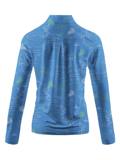 Cherryswing Women's Flamingos Playing Golf Long Sleeve Polo Shirt