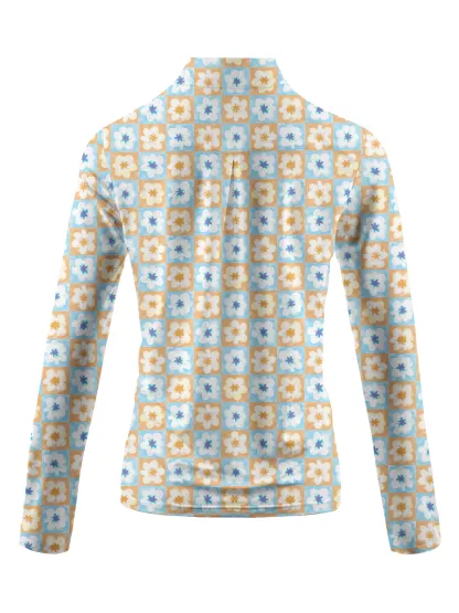 Cherryswing Women's Golf Bicolor Flower Long Sleeve Polo Shirt