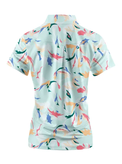 Cherryswing Women's Floral Color Matching Golf Short Sleeve Polo Shirt