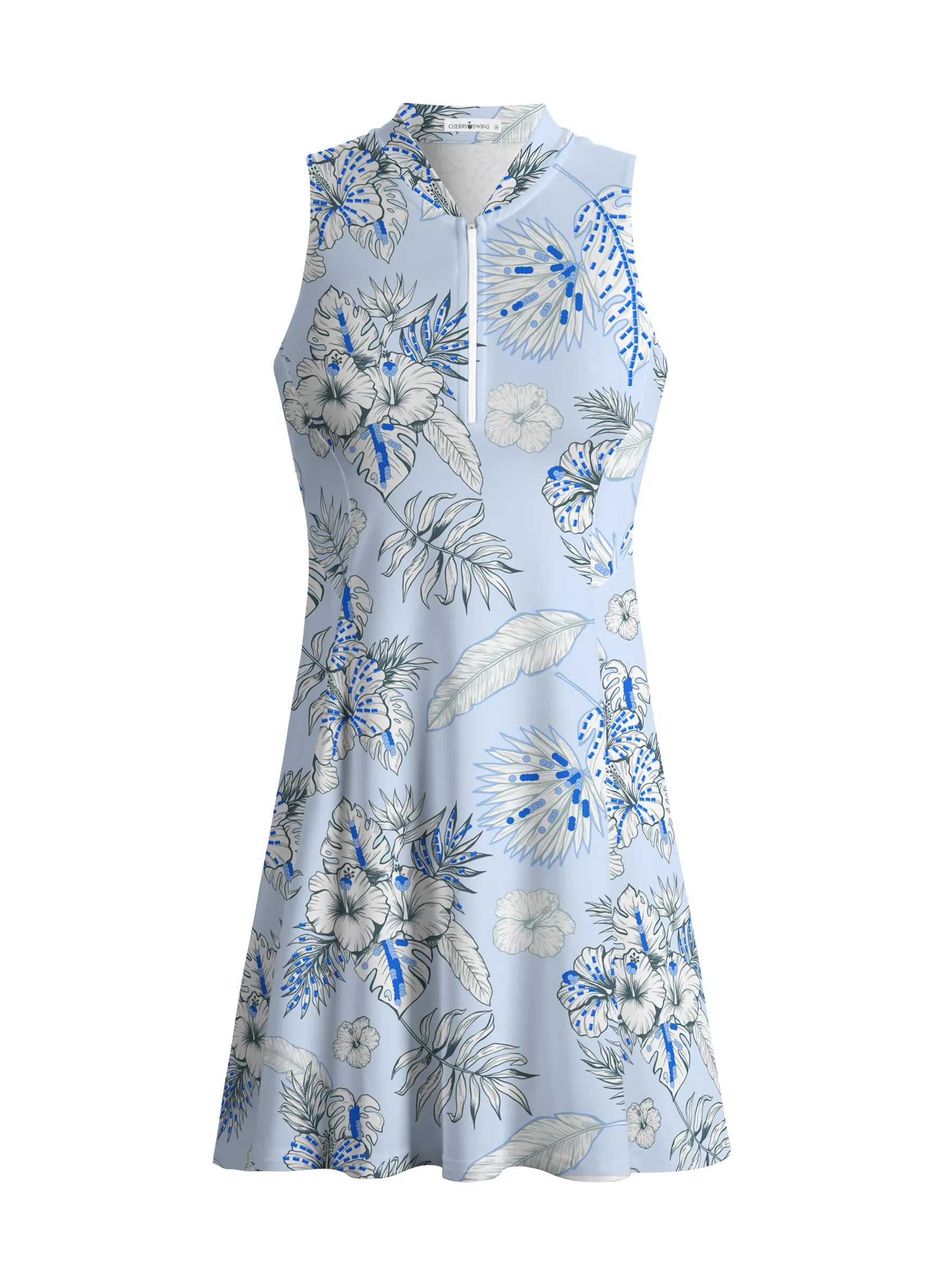 Cherryswing Blue and White Flowers Golf Dress With Shorts